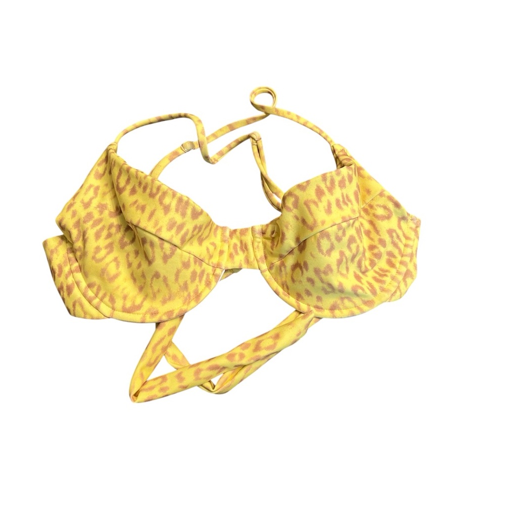 Yellow Leopard Print Bikini Top. Tulum Print. Kate Style. Size Large.